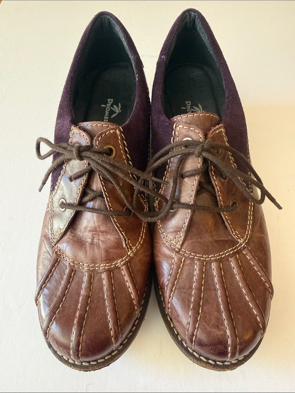 DROMEDARIS Dark Purple Leather & Suede Lace-Up Oxfords Size 39